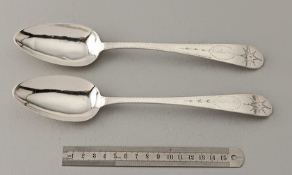 Irish Georgian Silver Bright Cut Tablespoons (Pair) - Wicklow Regiment (Set 1 of 2)
